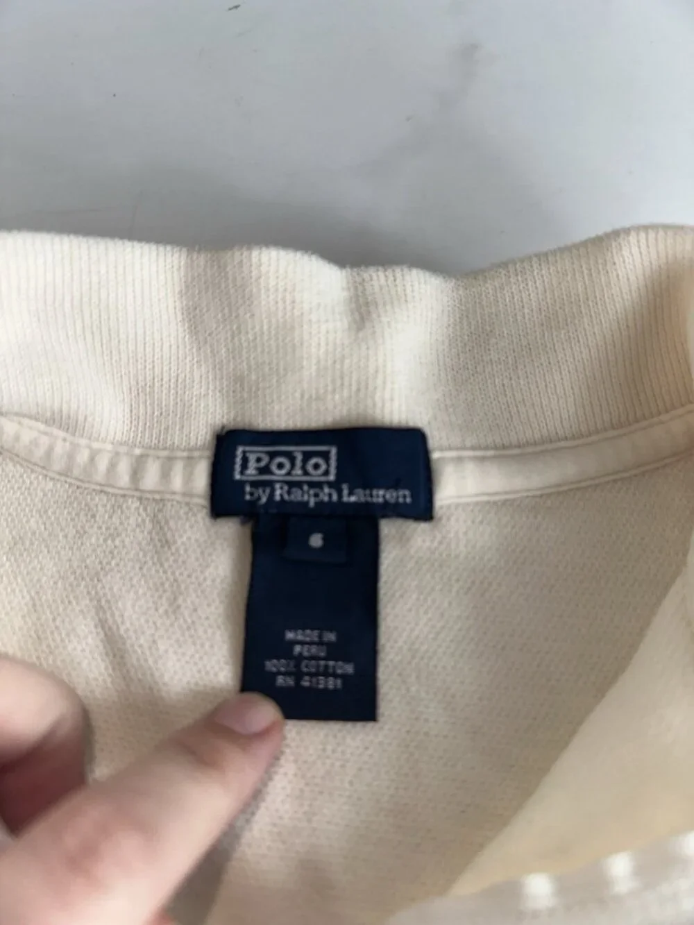 VTG Polo Ralph Lauren Boys Estate Rib 1/4 Zip Pullover Sz 6 Cream Cotton Peru